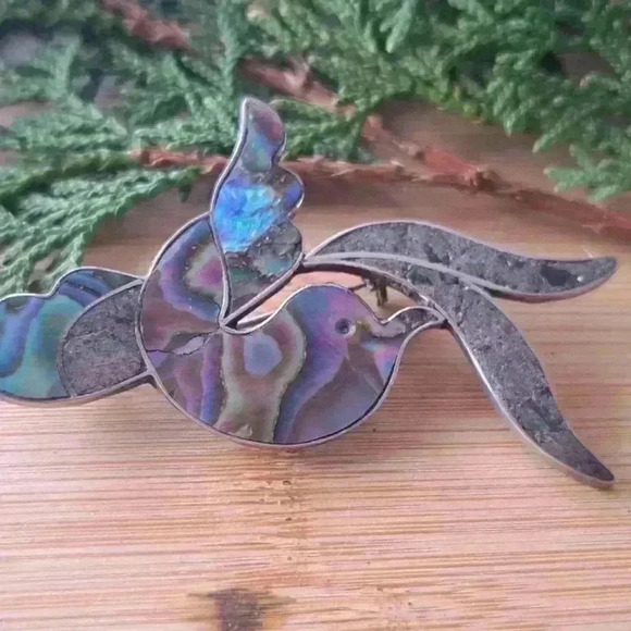 925 sterling silver and abalone inlay brooche - Picture 2 of 8
